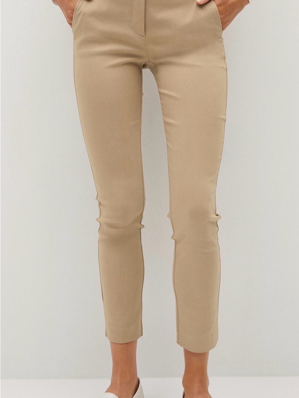 Mango Slim Cropped Trousers in Beige